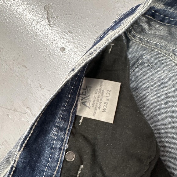 Axel Treadwell Jeans Mens 38x32 Gray Med Wash Relaxed Straight Distressed - Picture 7 of 12